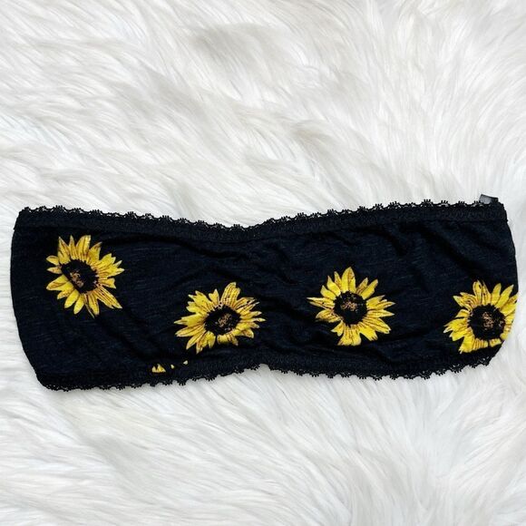 Forever 21 Sunflower Lace Trim Bandeau Black and Yellow Size Medium - Picture 2 of 3